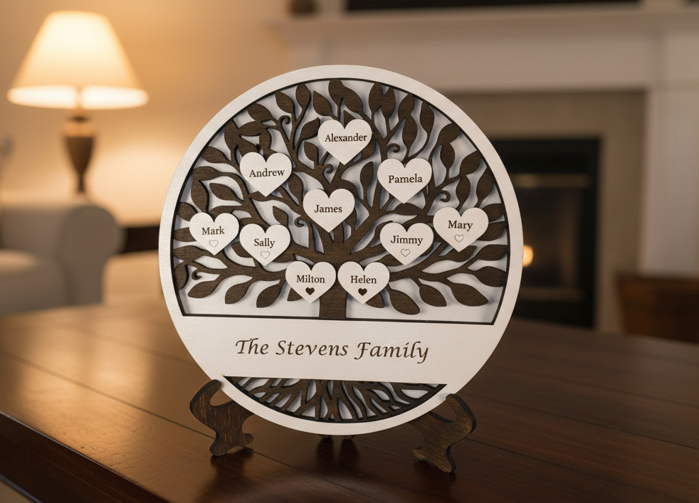 Family Tree - Dark Walnut Tree on White - Round